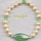 Creamy Imitation Pearl Lampwork Green Czech Bracelet