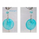 Large Teal Shell Crystal Silver Earrings