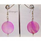 Magenta Large Shell Crystal Silver Earrings