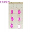 Hot Pink Oval MOP Shell Silver Dangle Earrings