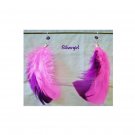 Pink Purple Fluffy Feather Earrings Crystal Silver Plate