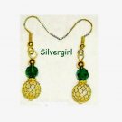 Gold Basket Pearl Emerald Green Czech Glass Earrings Gold Basket Pearl Emerald Green Czech Glass Earrings