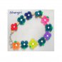 Multi Colored Polymer Clay Flower Wood Bead Bracelet Lobster Clasp