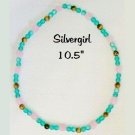 Teal Green Pink Brown Beaded Stretch 10.5" Anklet