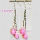 Long 2 Strand Pink Dyed Howlite Gemstone Chain Earrings