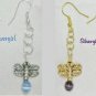 Dragonfly Perch Cat's Eye Dangle Earrings Gold or Silver Plate PICK YOUR COLOR