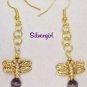 Dragonfly Perch Cat's Eye Dangle Earrings Gold or Silver Plate PICK YOUR COLOR