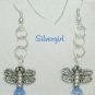 Dragonfly Perch Cat's Eye Dangle Earrings Gold or Silver Plate PICK YOUR COLOR