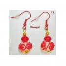 Clear Red Swirl Gold Plated Lampwork Crystal Beaded Dangle Earrings Clear Red Swirl Gold Plated Lampwork Crystal Beaded Dangle Earrings