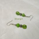 Green Marbled Glass Bead  Dangle Earrings