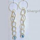 Large Link Silver Plate Chain Glass Bead Earrings