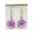 Pretty Lilac Ruffle Rose Polymer Flower Earrings