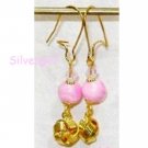 Pink Crystal Pink Glass Bead Gold Plate Earrings