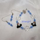 Glass Fibre Optic Crystal Penguin Snowflake Boutique Bracelet Earring Set