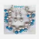Ocean Blue Lampwork Imitation Pearl Bracelet and Earrings Set Reduced Ocean Blue Lampwork Imitation Pearl Bracelet and Earrings Set Reduced