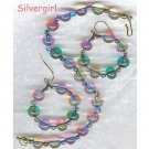 Czech Pressed Glass Rainbow Bracelet Earring Set