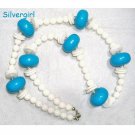 Vintage Turquoise White Chunky Beaded Necklace Vintage Turquoise White Chunky Beaded Necklace
