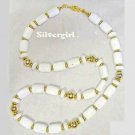 Vintage White Gold Glass Beaded Necklace