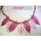 Plastic Vintage Beaded Necklace Gold Pink Purple Reduced from $12.99