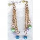 Colorful Long Dangle Pearl Brass Chain Earrings Colorful Long Dangle Pearl Brass Chain Earrings