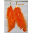 Gold Plate Bright Orange Feather Crystal Dangle Earring