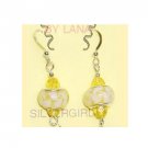 Yellow White SS Lined Lampwork Drop Earrings