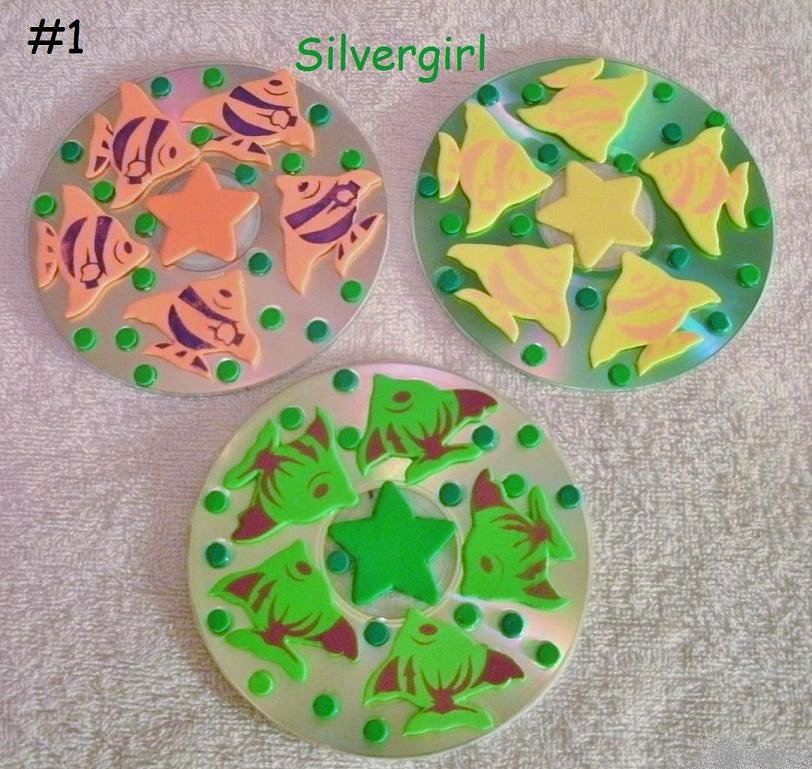 Handmade Drink CD Disc Coasters Set of 3 OOAK #1 Fish
