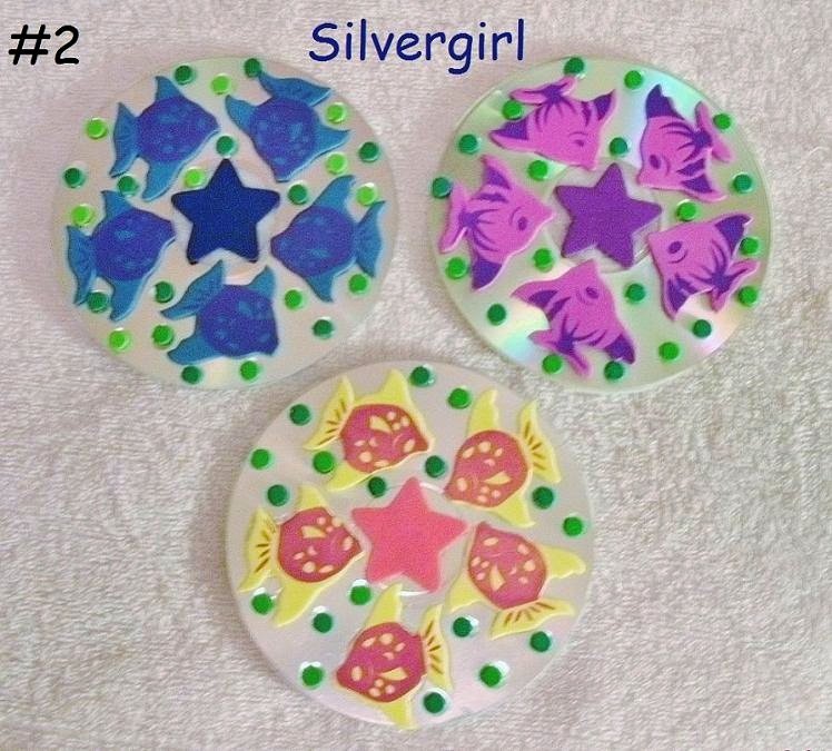 Handmade Drink CD Disc Coasters Set of 3 OOAK #2 Fish
