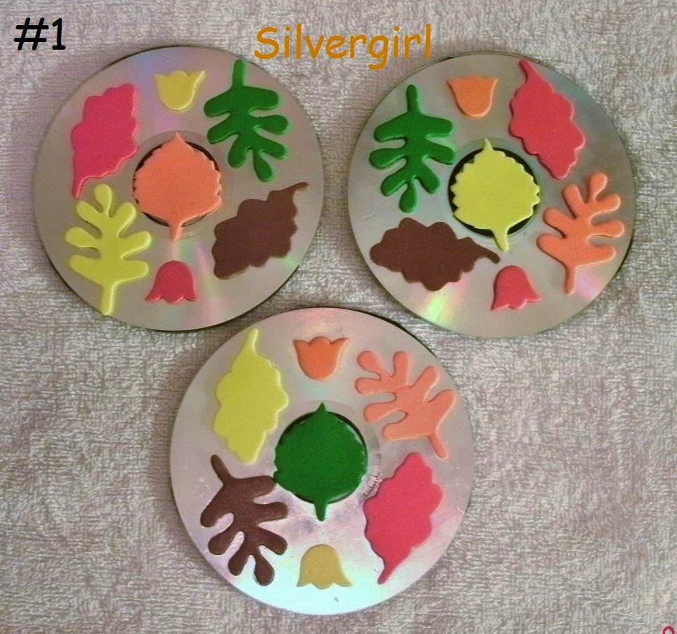 Handmade Drink CD Disc Coasters Set of 3 OOAK Fall Leaves #1
