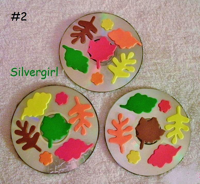 Handmade Drink CD Disc Coasters Set of 3 OOAK Fall Leaves #2