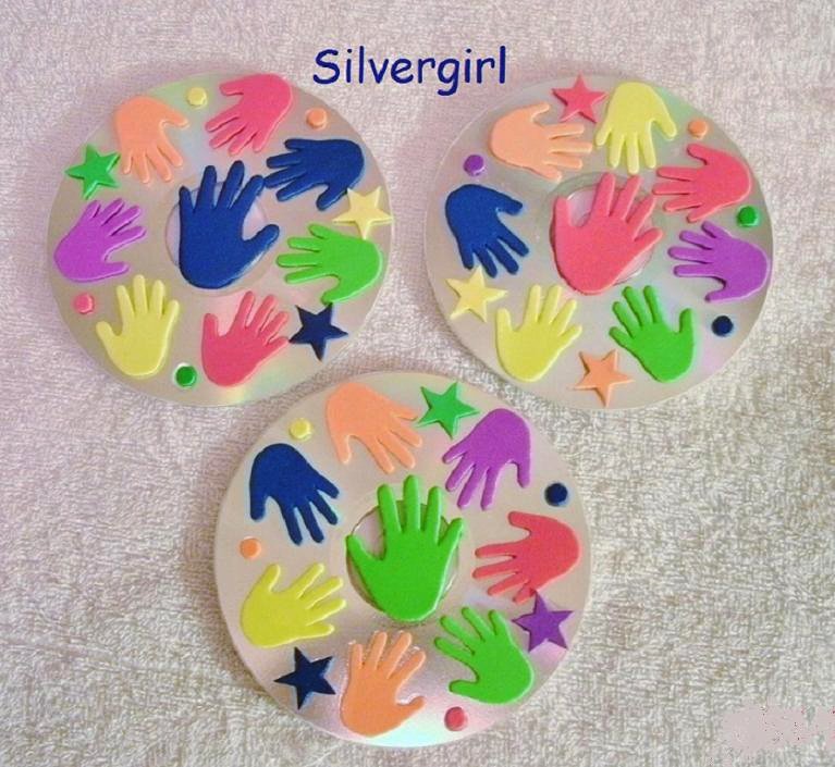 Handmade Drink CD Disc Coasters Set of 3 OOAK Hands