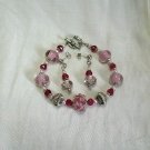 Cotton Candy Lampwork Glass Rondell Bracelet Earrings