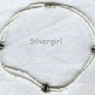 Hematite White Seed Beaded 2 Strand Bracelet/Anklet