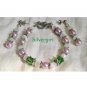 Lilac Green White Glass Beaded Bracelet Earrings Set