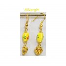 Yellow Red Flower Painted Glass Bead  Earrings
