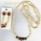 Cream Red Black Wooden Necklace Earring Set Cream Red Black Wooden Necklace Earring Set