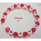 Red White Heart Plastic  Memory Wire Wrap Bracelet