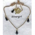 Magnetic Black Beaded Brass Chain Czech Glass Necklace