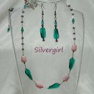 Pink Emerald Green Twisted Bead Necklace Earring Set Pink Emerald Green Twisted Bead Necklace Earring Set