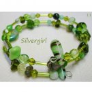 Olive Green Mix Tones Glass Memory Wire Wrap Bracelet Olive Green Mix Tones Glass Memory Wire Wrap Bracelet