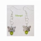 Butterfly Perch Cat's Eye Dangle Earrings Olive Silver Plate Butterfly Perch Cat's Eye Dangle Earrings Olive Silver Plate
