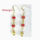 Red Fossil Gold Beaded Dangle Earrings Red Fossil Gold Beaded Dangle Earrings
