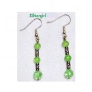 Green Crackled Glass Silver Plate Dangle Earrings
