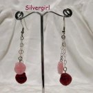 Pink Burgundy Czech Swirl Glass SS Long Dangle Earring Pink Burgundy Czech Swirl Glass SS Long Dangle Earring