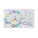 Beaded Flower Pastel Imitation Pearl Bracelet Earring