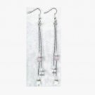 Crystal Pink White Long Silver Chain Earrings