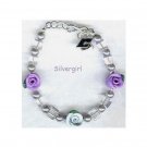 Lilac Blue Cube Crystal Glass Pearl Grad Bracelet