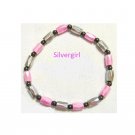 Magnetic Hematite Gemstone Stretch Bracelet Pink Silver