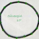 Natural Black Hematite Emerald Green Beaded Anklet