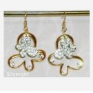 Bling Butterfly Clover CZ Gold Plate Dangle Earrings